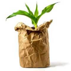 bag with green plant in it on white background Generative AI 