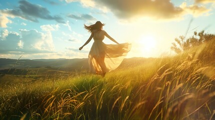 A sundress twirling in the breeze on a sunlit hill.