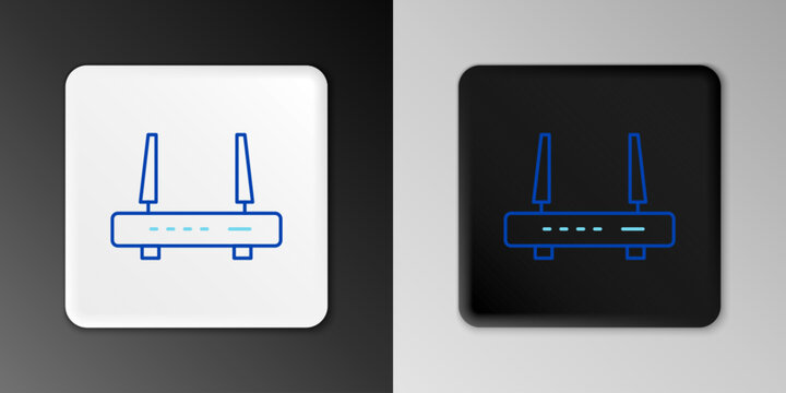 Line Router and wi-fi signal icon isolated on grey background. Wireless ethernet modem router. Computer technology internet. Colorful outline concept. Vector