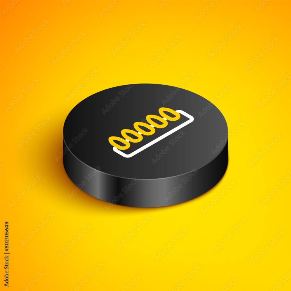 Poster isometric line set of false nails for manicure icon isolated on yellow background. varnish color pal