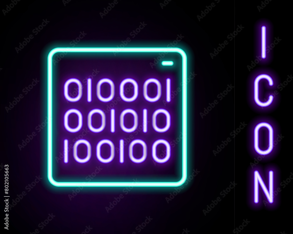 Poster glowing neon line binary code icon isolated on black background. colorful outline concept. vector
