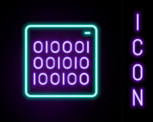 Glowing neon line Binary code icon isolated on black background. Colorful outline concept. Vector