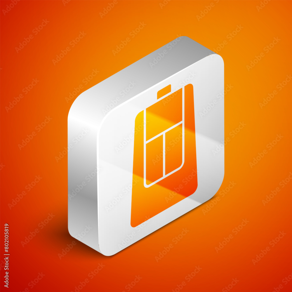 Poster isometric car key with remote icon isolated on orange background. car key and alarm system. silver s