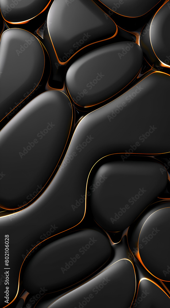 Poster a black and orange abstract design with a lot of texture. the design is made up of many small black 