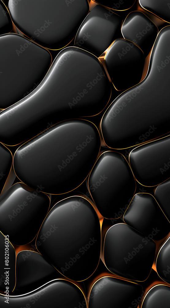 Poster a black and orange abstract design with a lot of texture. the design is made up of many small black 