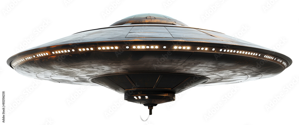 Poster Detailed close-up view of a futuristic alien spacecraft isolated on white