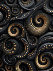 Welliges Ornament in Schneckenform in gold und schwarzen Farben als Hintergrundmotiv für Webdesign