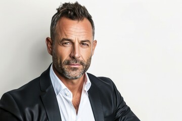 Businessman's journey to success, confidence and fulfillment in studio photos with white and clean monochromatic background