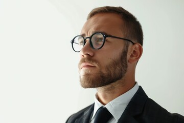 Businessman's journey to success, confidence and fulfillment in studio photos with white and clean monochromatic background