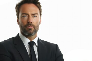 Businessman's journey to success, confidence and fulfillment in studio photos with white and clean monochromatic background
