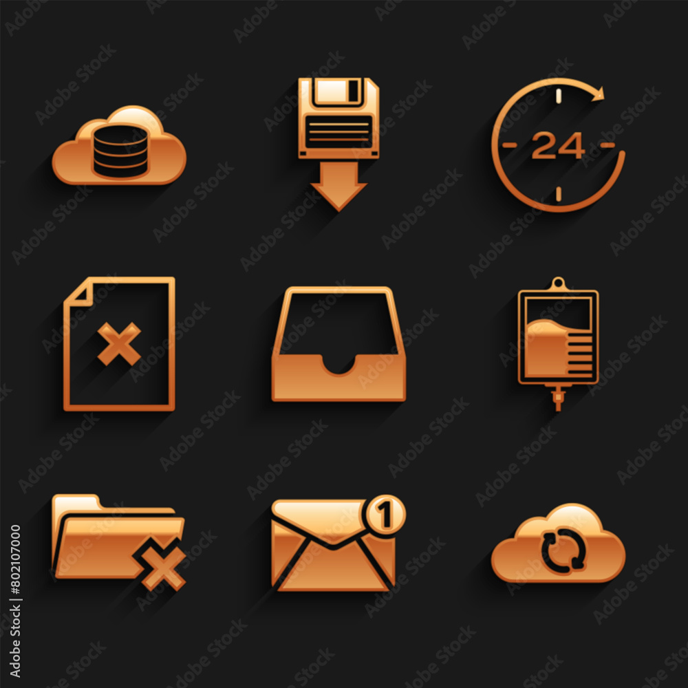 Aufkleber set social media inbox, new, email incoming message, cloud sync refresh, iv bag, delete folder and f