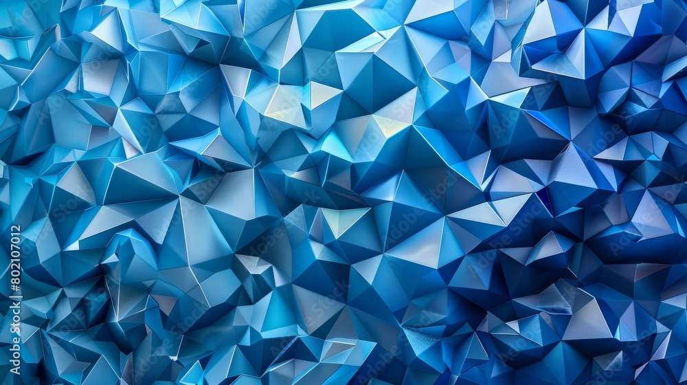 Poster triangular shapes in shades of cobalt and cyan mimicking the edginess and unpredictability of waves.