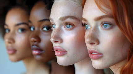 Diverse Group of Women Showcasing Their Freckles, To promote diversity, beauty, and individuality in stock photography, showcasing women of different