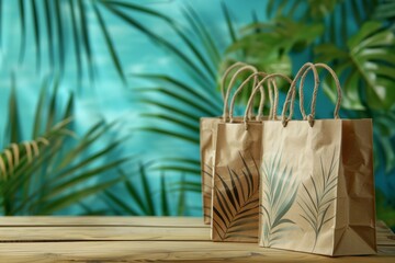 Paper craft bag on a summer background.