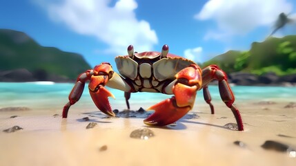 crab on the beach. 3d render of a crab on the beach