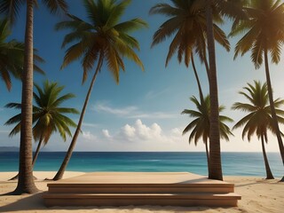 View of beautiful sand beach and palm trees, summer season