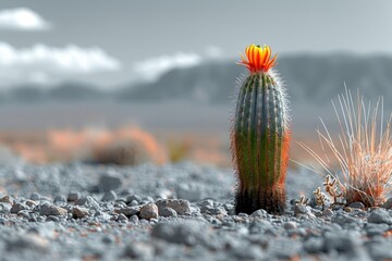 Cactus in a Desert Landscape: Spiky silhouette against a sandy backdrop.