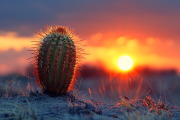 Cactus in a Desert Landscape: Spiky silhouette against a sandy backdrop.