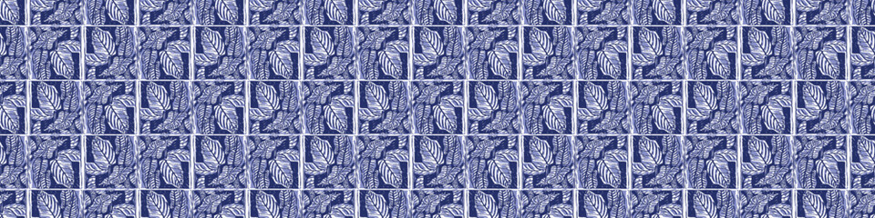 Indigo blue Japanese block print effect bordur. Seamless hand made vector design for fabric batik ribbon and faded fashion repeat banner. 