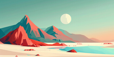 Abstract Mountains With a Gradient and a Moon Background.