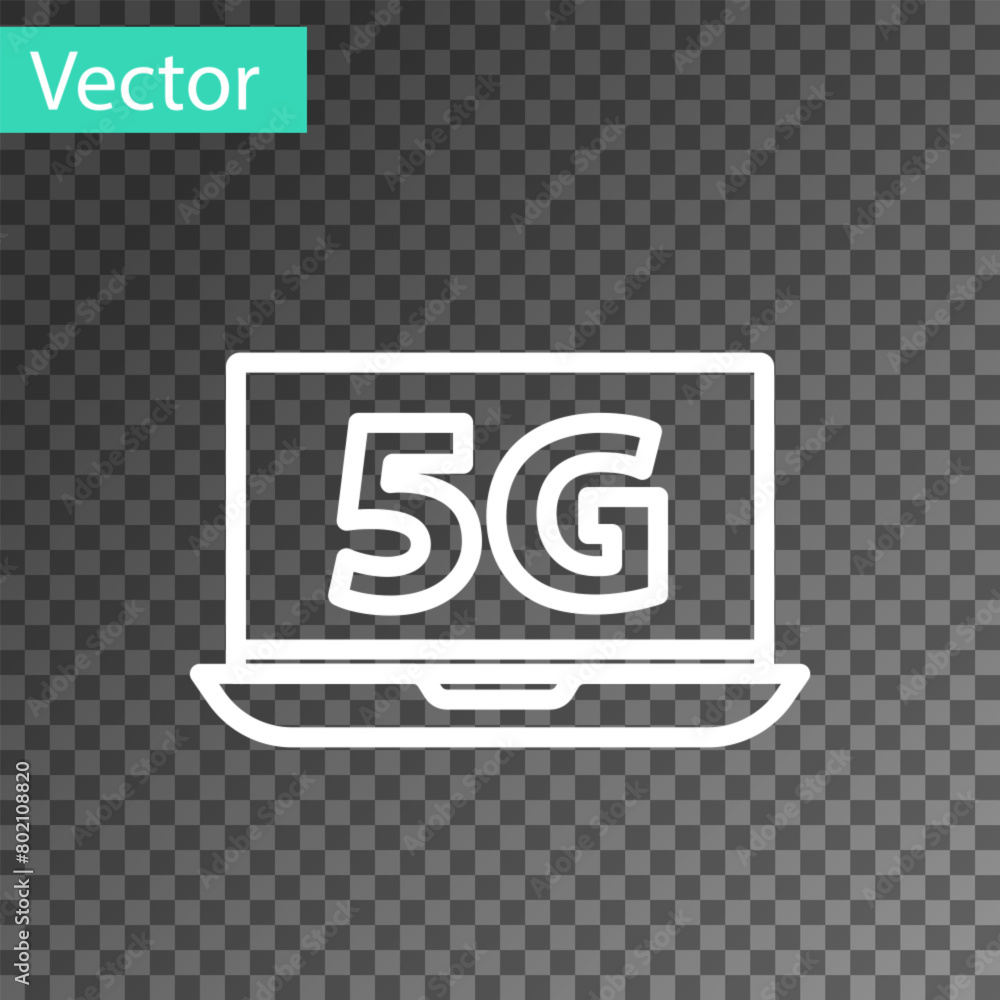 Poster white line laptop with 5g new wireless internet wifi icon isolated on transparent background. global