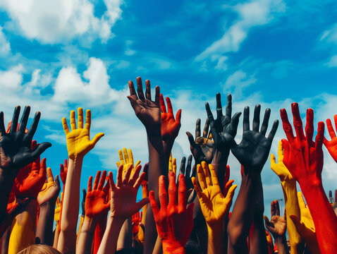 A group of people are holding up their hands in the air,  juneteenth day