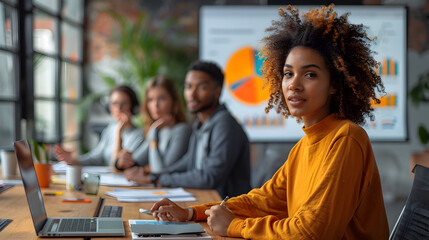 Diverse Team Presenting Collaborative Project Outcomes in Modern Conference Room Setting