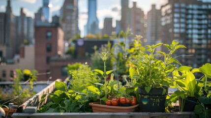 Container vegetable garden on a city rooftop, showcasing sustainable urban agriculture practices.