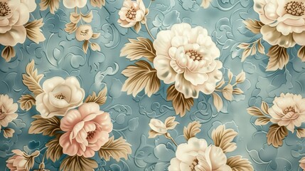 An illustration of a vintage wallpaper with a floral damask pattern, capturing the elegance of a bygone era.