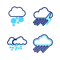 Set line Cloud with rain, snow, and lightning and icon. Vector