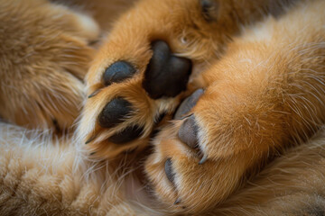 A puppy's paw pads up close