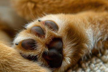 A puppy's paw pads up close