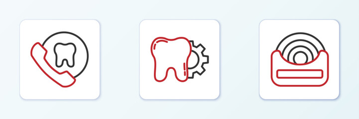 Set line Dental floss, Online dental care and Tooth treatment procedure icon. Vector