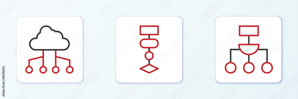 Poster Set line Algorithm, Network cloud connection and icon. Vector
