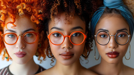 Obraz premium Diverse Women Radiate Confidence in Assorted Eyeglasses Styles