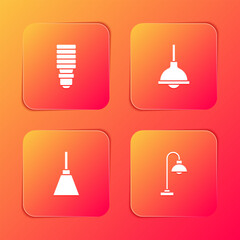 Set LED light bulb, Lamp hanging, Chandelier and Floor lamp icon. Vector