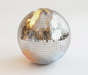A metallic disco ball paperweight sits on a white surface
