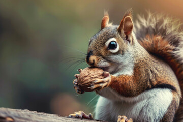 A squirrel nibbling on a nut