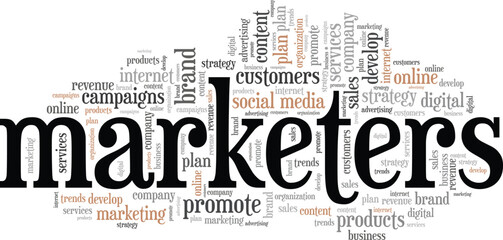 Marketers word cloud conceptual design isolated on white background.