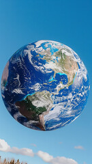 A blue and white globe with the continents of North America and South America