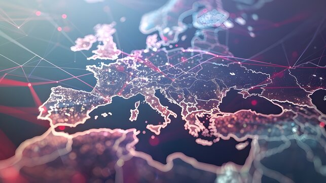 Abstract digital map of Western Europe, concept of European global network and connectivity, 