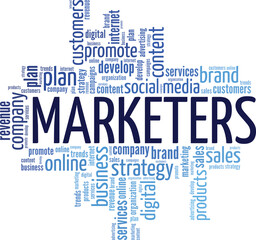 Marketers word cloud conceptual design isolated on white background.