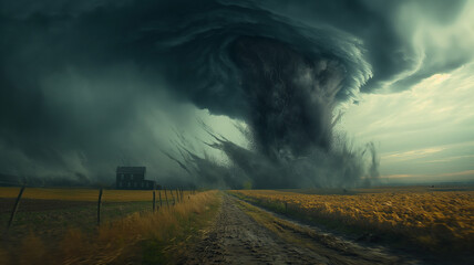 tonado over a scenic countryside field