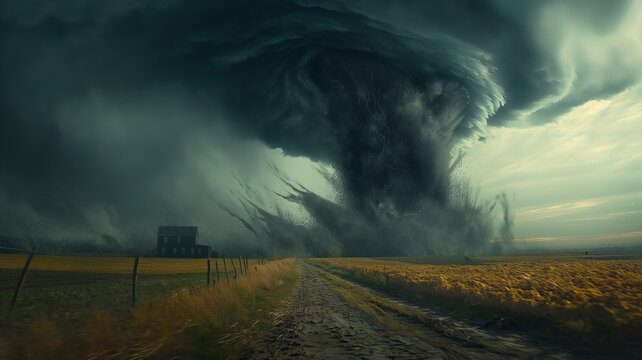tonado over a scenic countryside field