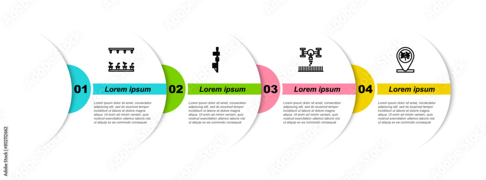 Poster set line automatic irrigation sprinklers, standalone sensor, smart farm with drone and location tree