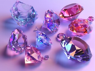Fototapeta premium Collection of Colorful Gemstones on Reflective Surface