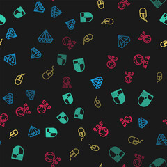 Set line Diamond, Shield for game, Computer mouse and network on seamless pattern. Vector