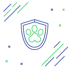 Line Animal health insurance icon isolated on white background. Pet protection icon. Dog or cat paw print. Colorful outline concept. Vector