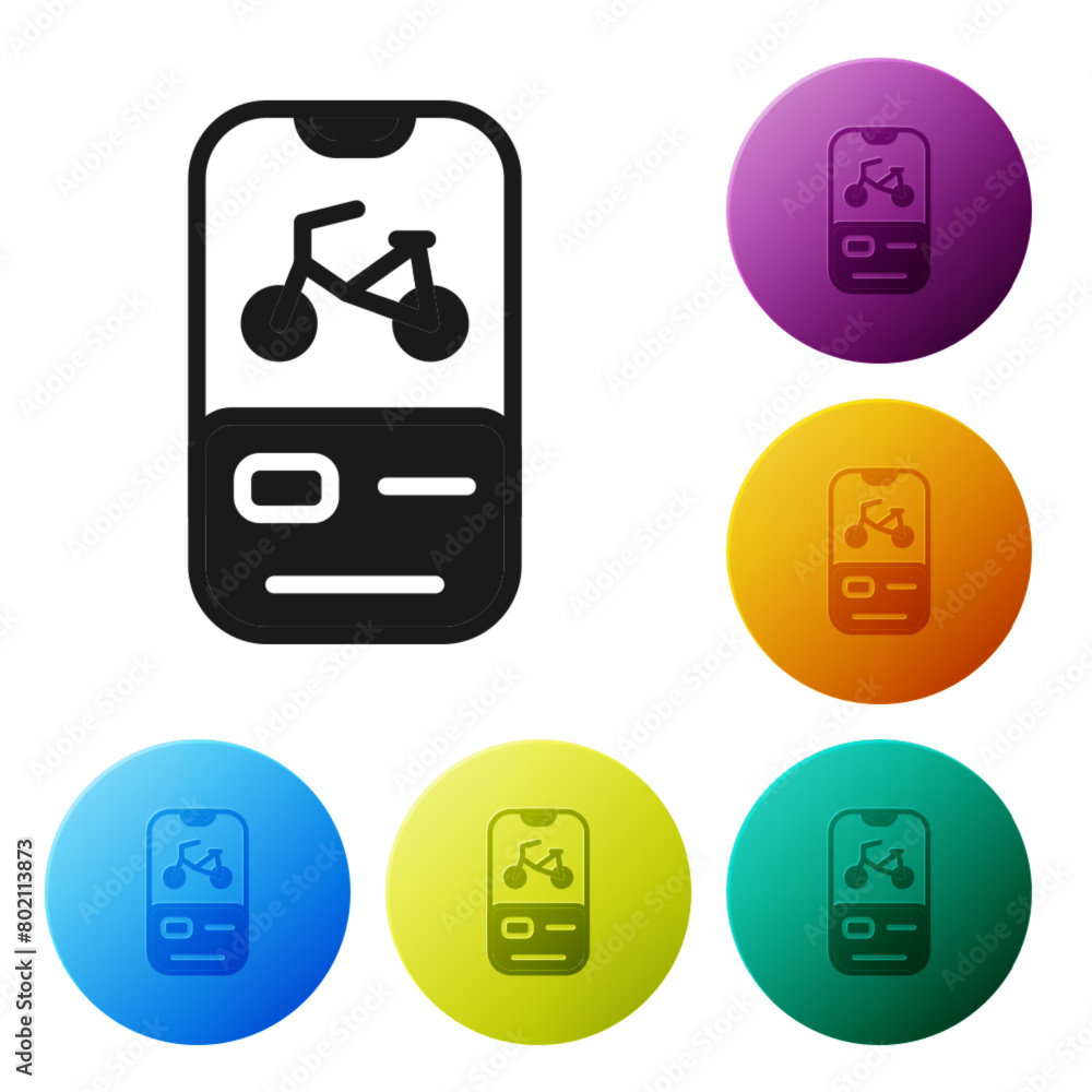 Poster black bicycle rental mobile app icon isolated on white background. smart service for rent bicycles i