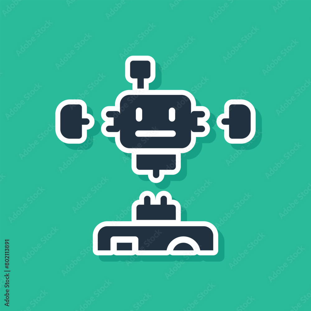 Poster blue disassembled robot icon isolated on green background. artificial intelligence, machine learning